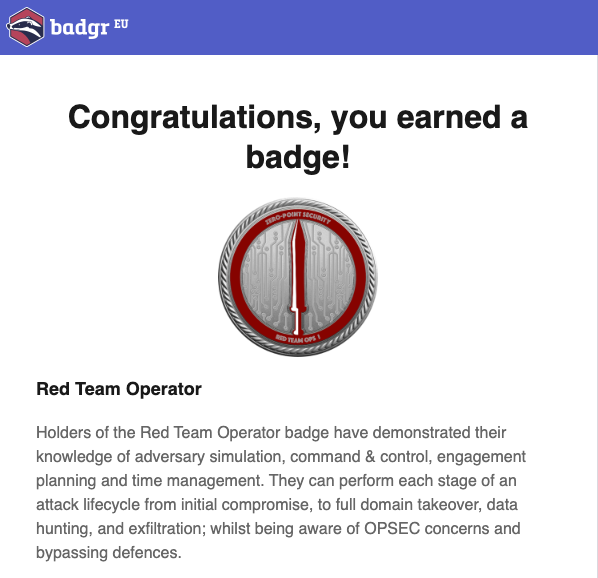 greysploitstech's tweet image. I’m thrilled to have passed the #CRTO exam! Thanks, 
@zeropointsecltd
 for hosting a unique course centered around red teaming via Cobalt Strike! There are few cost-effective training options that compare to the content covered in Red Team Ops.