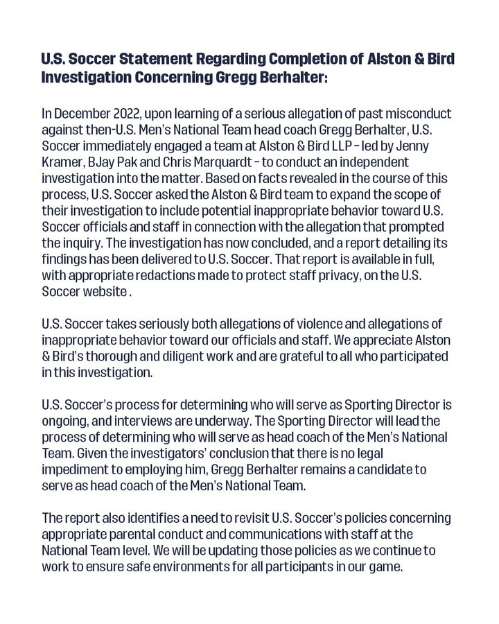 Mr. Reyna’s sexist &amp; misogynistic comments about female referees are deplorable. The PSRA considers his actions disqualifying for employment in MLS &amp; beyond. MLS cannot provide a haven for Mr. Reyna’s opinions while also celebrating the quality &amp; diversity of its own Officials.