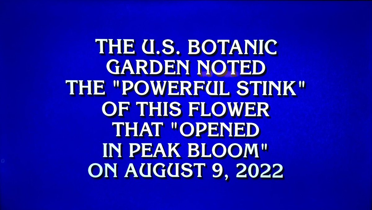 We are excited to have made our @Jeopardy debut tonight! We love to see the love for the USBG when we show up in pop culture. Keep visiting and learning with us, and we’ll keep growing and sharing about the amazing world of plants! (Shout out your answer below!) #powerfulstink