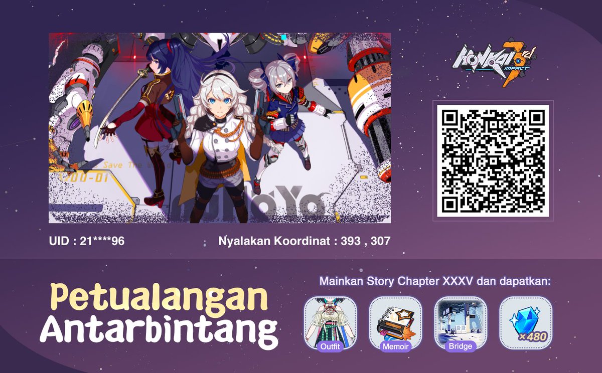 Be_Roni_S's tweet photo. [Petualangan Antarbintang] Honkai Impact 3 dimulai! Ayo nyalakan koordinatmu dan tinggalkan kenangan bersama! https://t.co/t9G8kOmj60