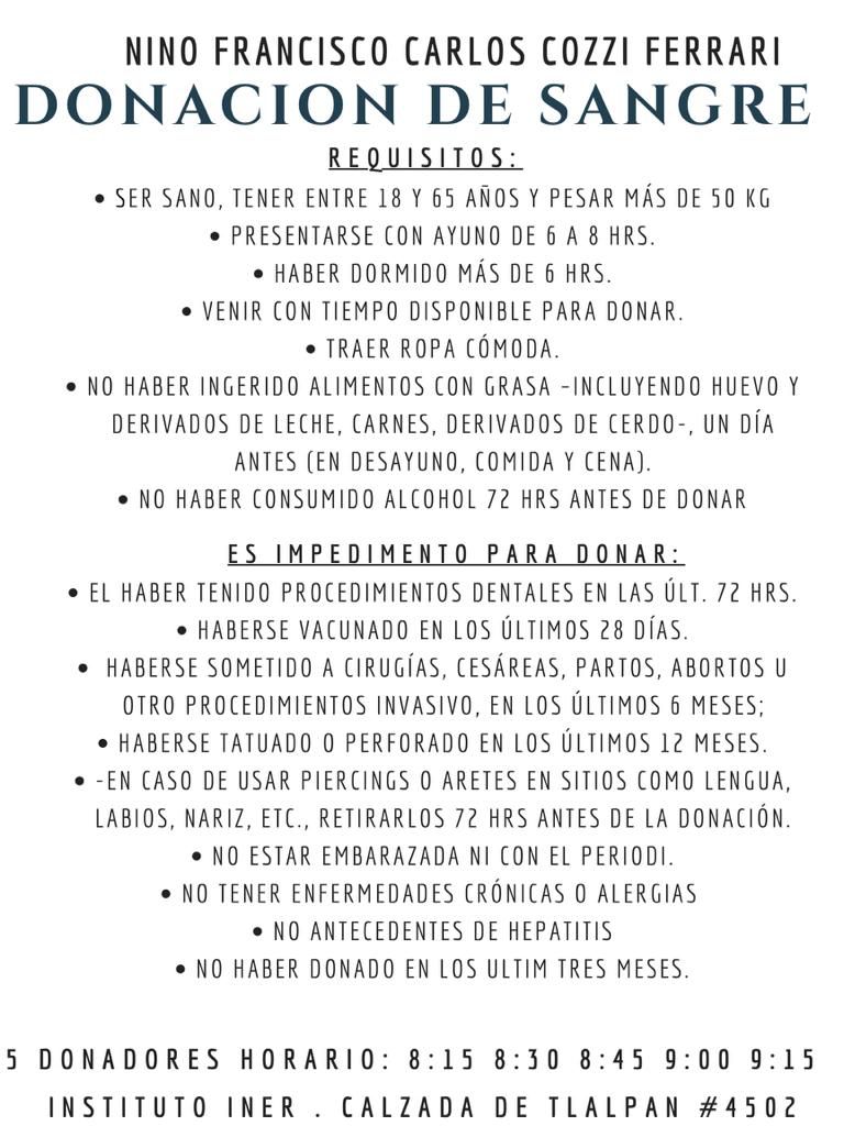 ℹ🙏🩸 #MomentoDeAyudar 

Conoce la información a detalle para el siguiente paciente: