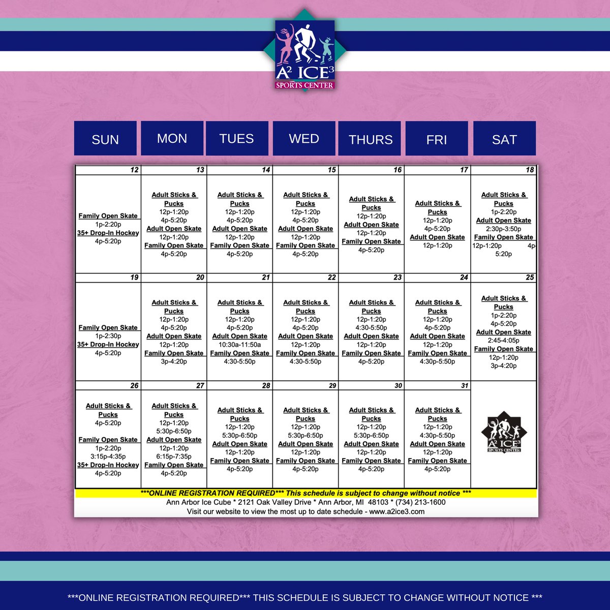 BiggbyIceA2's tweet photo. Quick look into what’s happening at the rink the next couple weeks for drop in programs - as always continue to check the schedule on our website for the full and most up to date listings! 🗓
Join us for a great way to make Winter memories!❄️ #AnnArborIceCube #A2Ice3 #annarbor https://t.co/g4MSeDsVMl