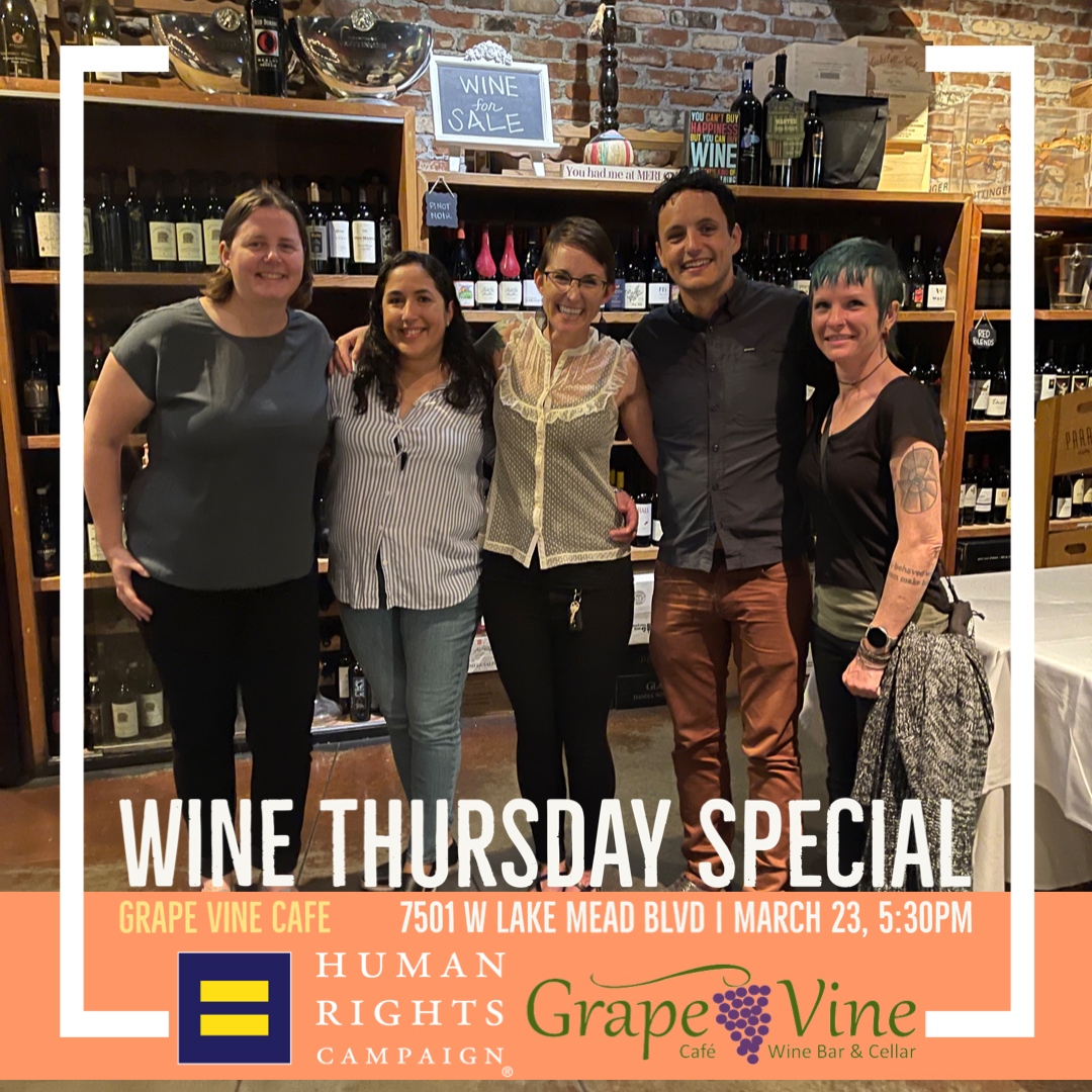 HRCLasVegas's tweet photo. Join our Wine Thursday, Mar23, 5:30PM to support the 2023 Dinner’s Silent Auction. Grape Vine Cafe will create gift baskets filled with wine, which you could get half the price to donate to the Dinner. https://t.co/huQJtBff75
#HRC #LGBTQ #LGBTQIA #Pride #Equality #HRCDinner https://t.co/CPkBaTTlu3