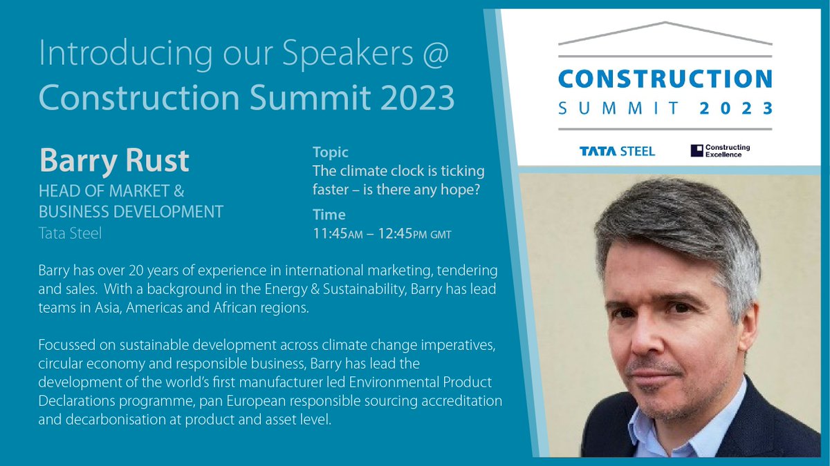 TataSteelConstr's tweet photo. We are delighted to announce that Barry Rust of Tata Steel UK (https://t.co/GlRqCopoC9) will be one of the speakers at the Construction Summit on Thursday, March 16th, at The BRE Watford. More details here > https://t.co/KWvkEdj202
#TSCEconstructionsummit https://t.co/HDQvrBChQ3