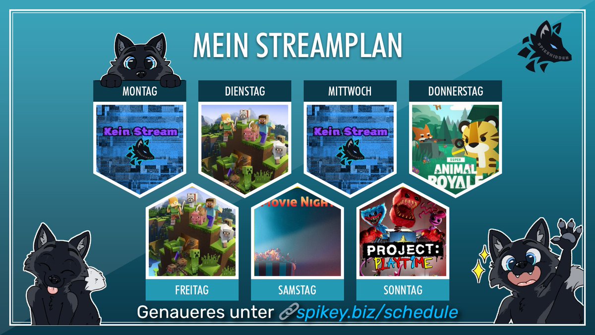SpikeyDerFuchs's tweet photo. [ #TWITCH STREAMPLAN ]
Neue Woche, neuer Streamplan!

Hinweis:
Am Samstag gibt es keinen Stream sondern einen #Discord #Filmabend. Holt euch die Kinobesucher-Rolle auf https://t.co/fkYbbZyiiW um Nichts zu verpassen!

Ansonsten wie immer alle Infos unter https://t.co/2G3fRKL8m1 https://t.co/uPeQi9MCiC