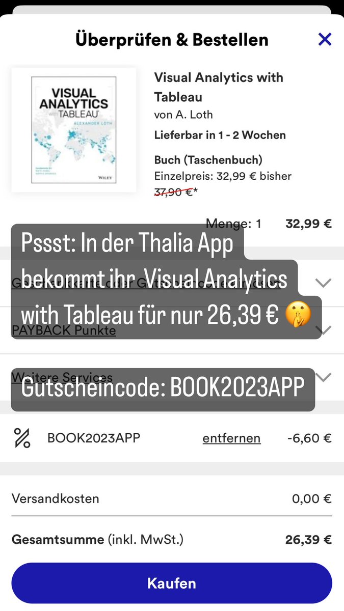 VisAnalyticsNYC's tweet photo. Pssst: In der Thalia App bekommt ihr Visual Analytics with Tableau heute fΓΌr nur 26,39 β¬ π€«
Gutscheincode: BOOK2023APP
π https://t.co/8tfFN3QjOv
#tableau #datafam #datamustread https://t.co/zND3SyG2ly
