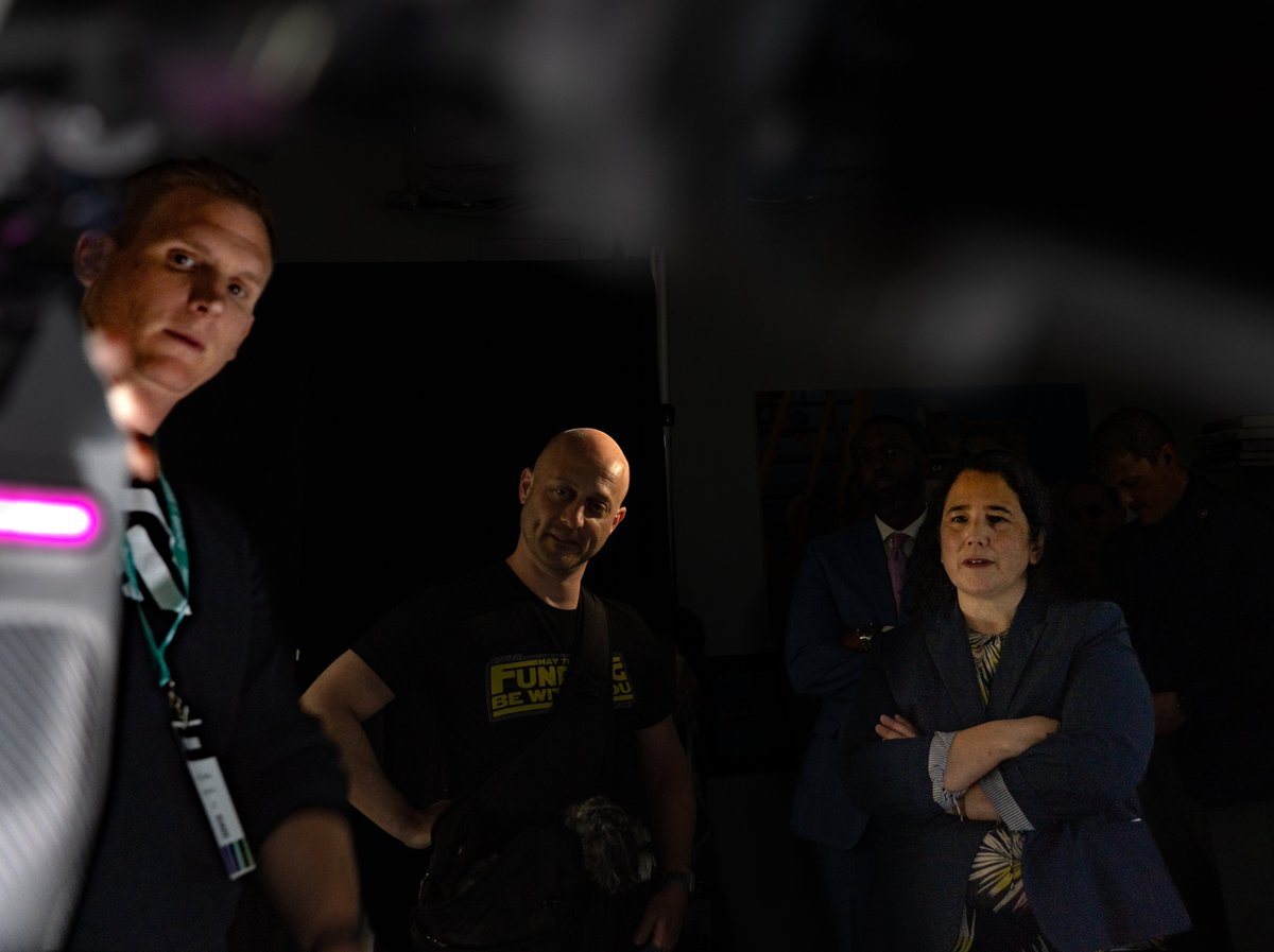 Apptronik's tweet image. Thanks @IsabelCGuzman, Administrator of @SBAgov, for stopping by to see a demo of Apollo, our General Purpose Humanoid Robot, by CEO @jeffcardn. Special thanks to @JoshuaBaer and @CapitalFactory for hosting Apptronik&apos;s private showing of Apollo at SXSW.