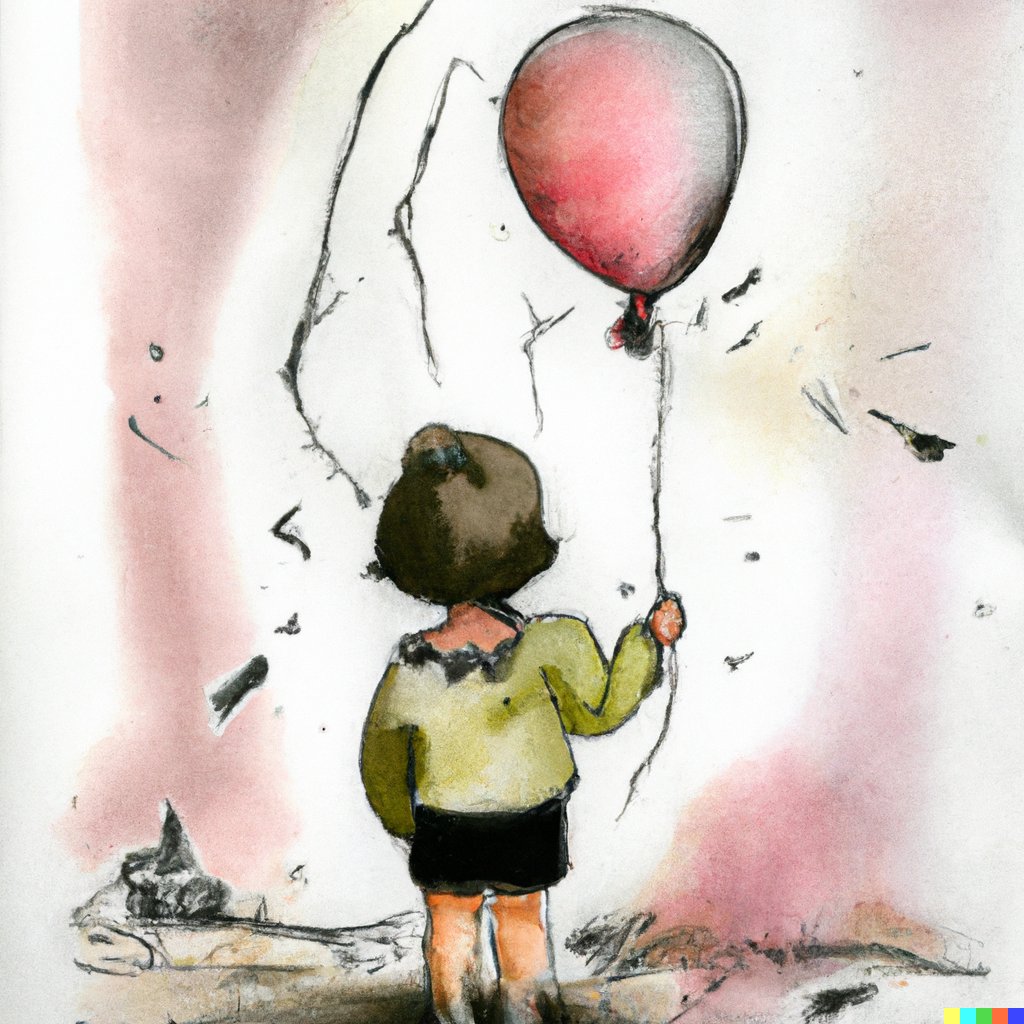 gokselucer's tweet photo. abstract pencil and watercolor art of a lonely cute child holding a balloon after earthquake disaster

DALL-E https://t.co/0VNVRZ8u2C
