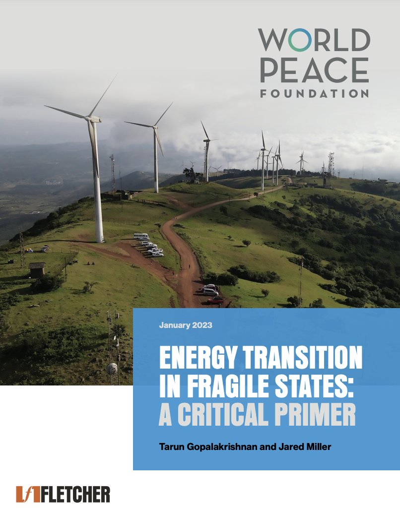 Check out PhD candidates Tarun Gopalakrishnan and Jared Miller’s new paper, “Energy Transition in Fragile States: A Critical Primer." 

Learn more: sites.tufts.edu/reinventingpea…