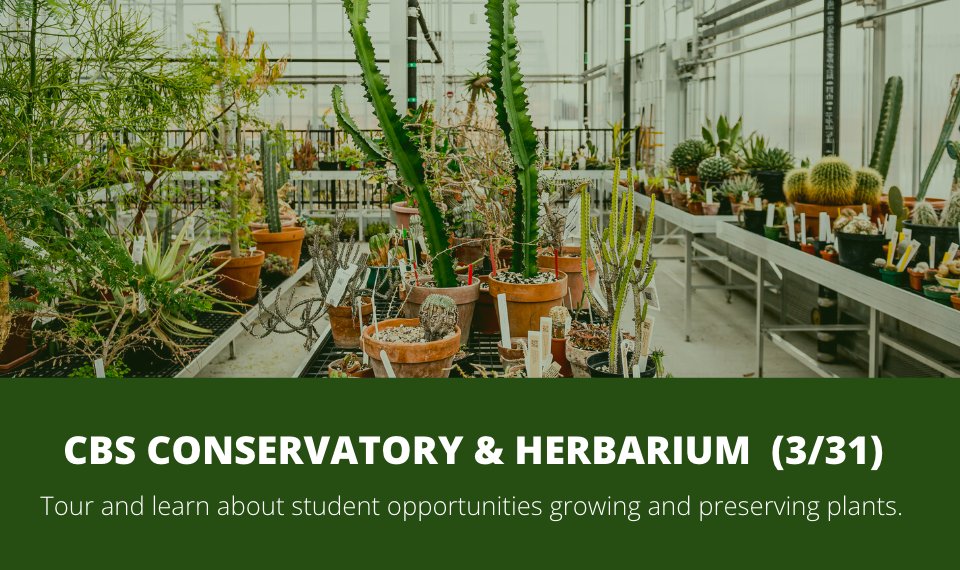 Our next field trip is coming up Fri. 3/31 (3-5pm) 

Take a behind the scenes tour of the CBS conservatory (living plants) and herbarium (preserved plants/fungi ) and learn how YOU can get involved. 

Open to all grad &amp; undergrads students. RSVP here: forms.gle/Rm3TMjva5j6yka…