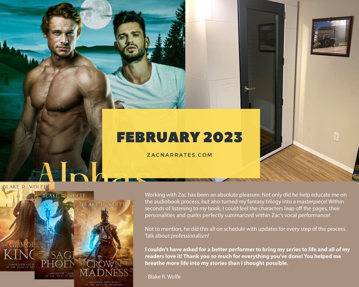 ZacNarrates's tweet photo. …Wait a second, it’s halfway through March. Did I not do one of these?

In any case, here’s what I’ve been working on!

- A New Book! I started and finished "Alpha's Rejection" since my last monthly update.
- Using My New Studio!
- Updating my Website (https://t.co/xl4xFxsLeZ) https://t.co/xvj4bgDGXF