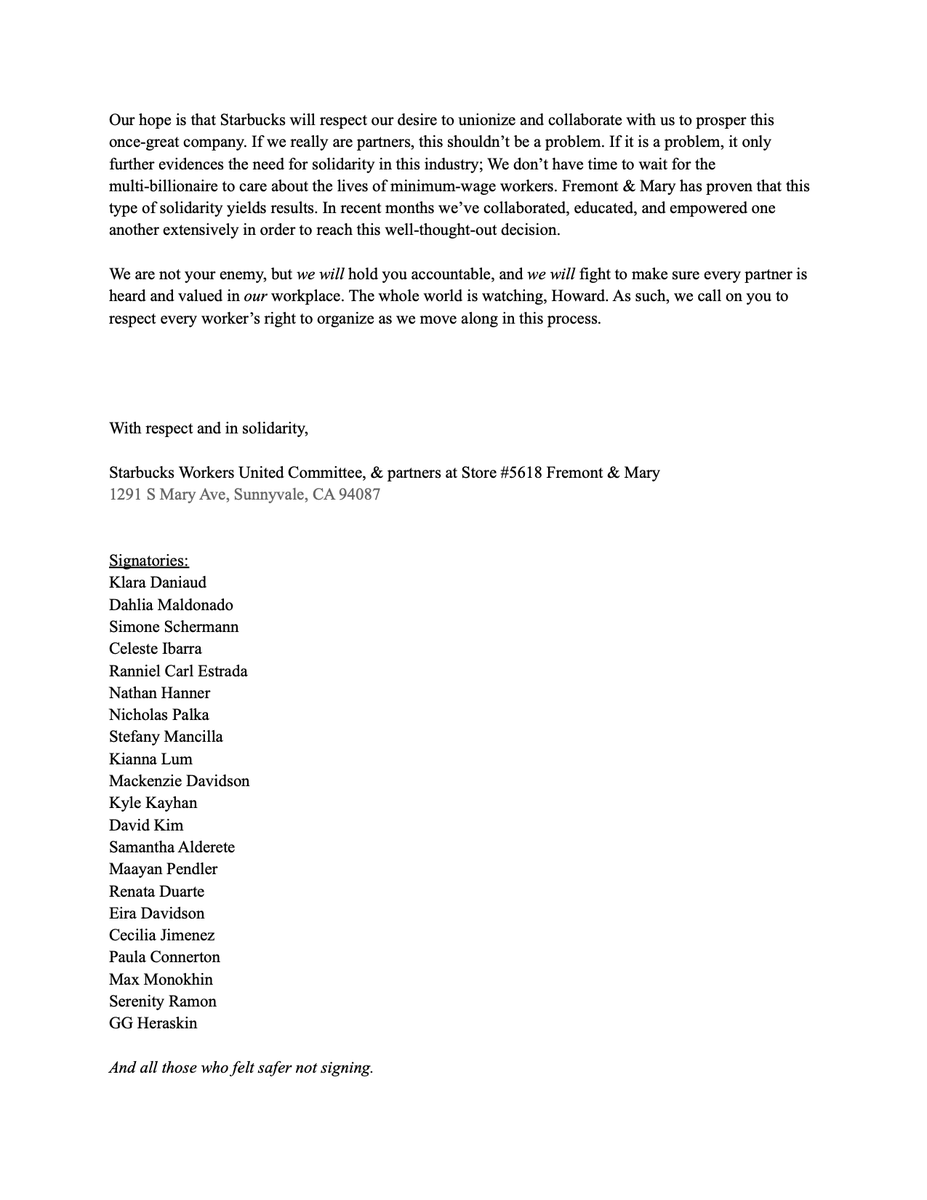 SBWorkersUnited's tweet photo. YOU WANT MORE STORE FILINGS? WE GOT MORE STORE FILINGS!!

Welcome the partners of Fremont &amp; Mary in Sunnyvale, CA to the movement!!! https://t.co/iJi52zd15n