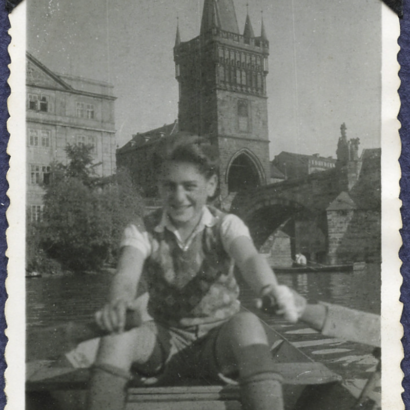 HolocaustMuseum's tweet photo. Michael Gruenbaum survived the Holocaust as a teen. He donated his scrapbook to our Museum, providing a rare view into life in the Theresienstadt ghetto. Michael, who died this month at age 92, wrote a children's book about his experience. A teddy bear helped save his life.