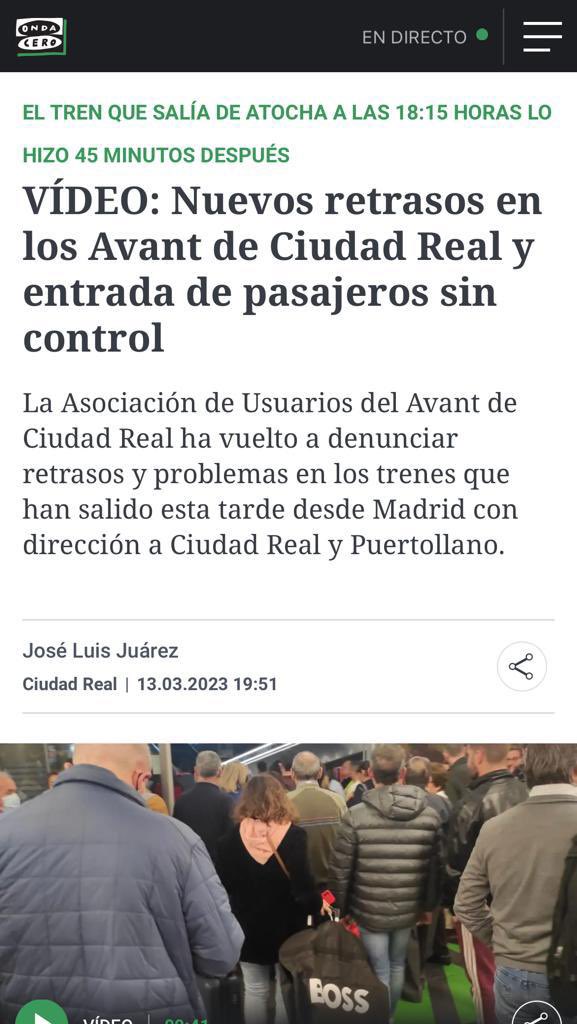 GMPCiudadReal's tweet photo. ❌ La paciencia de los usuarios de #AVANT es proporcional a la incapacidad de los responsables por dar explicaciones y solucionar un problema que tiene efectos muy negativos para #CiudadReal. 

Nuevo episodio de los AVANT ‼️😡

@pacocanizares @AVE_CiudadReal @OtraCR https://t.co/7ycciC1MZK