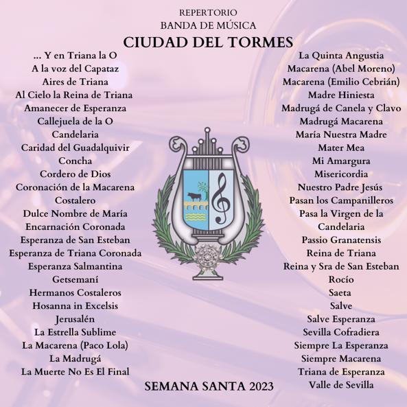 CdelTormes's tweet photo. Ya a las puertas de Semana Santa; 
presentamos el que será nuestro repertorio, 
el cual sonará detrás de cada una de las imágenes que tenemos el privilegio de acompañar. 
Incorporamos 4 nuevas marchas, en las que hemos puesto mucho esfuerzo y dedicación. https://t.co/6JYXRwPCTF