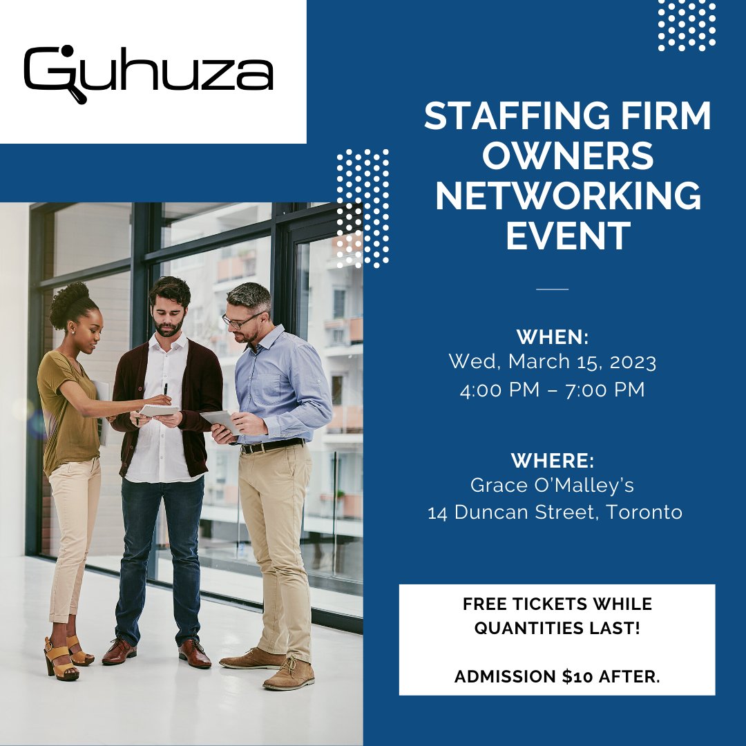 Join us for our pre St. Patrick's Day Pot of Gold networking event!     

Free tickets while quantities last: lnkd.in/g58MCiCr

Admission $10 after.

#guhuza #staffingfirm #staffingfirmowner #staffingagency #staffing #toronto #GTA #networking #networkingevent