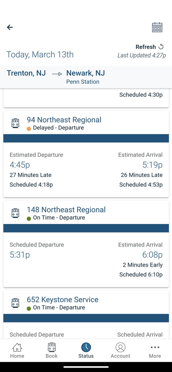 ashude's tweet photo. @AmtrakNECAlerts Why does the app say its only 27 minutes late https://t.co/Dl7gWQYhZu