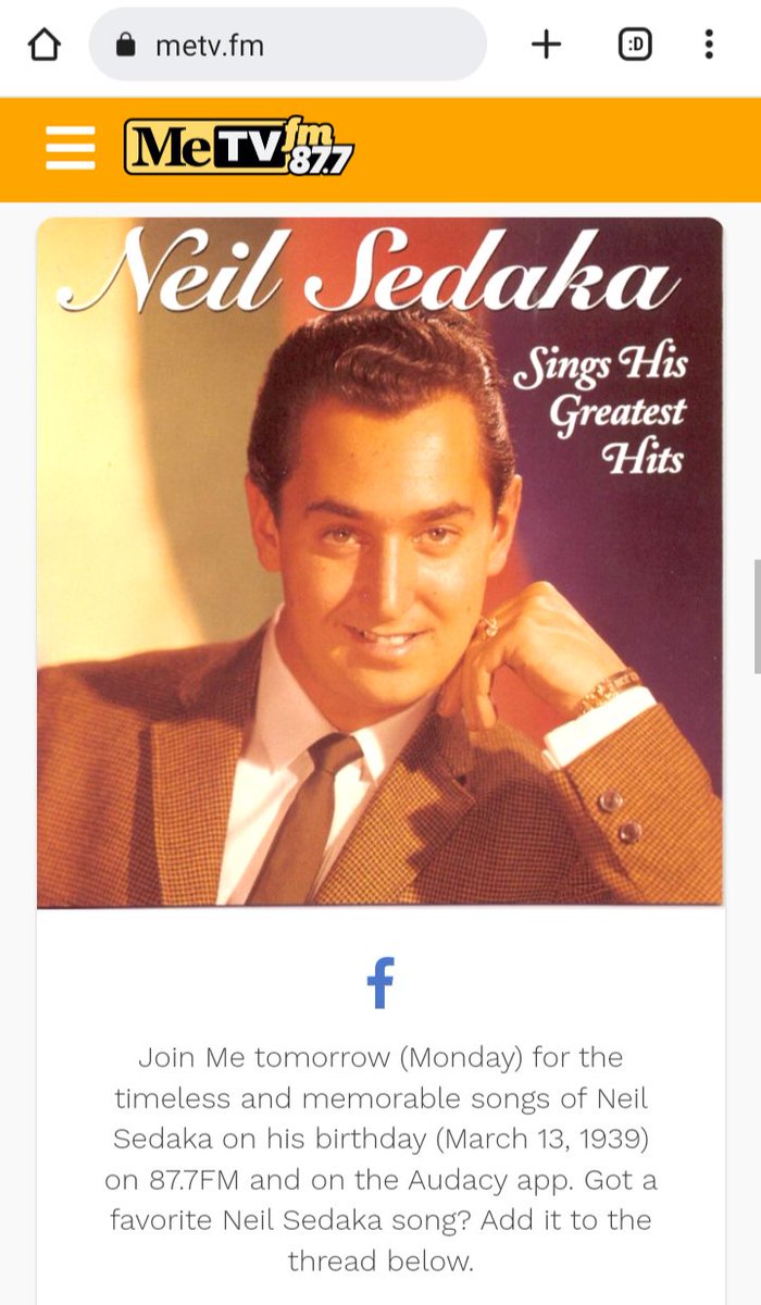 VenusInMomJeans's tweet photo. #BackToBackSnack on 87.7FM 
@MeTVFM #Radio 3pm daily #BreakingUpIsHardToDo written &amp; sung by #NeilSedaka (1962) and sung by him as a ballad in (1975 (Swoon!!) Two hits of the same song, in two different decades by the living legend, genius that is @neilsedaka 🎉#HappyBirthday!!🎉 https://t.co/oSRuknnEGH