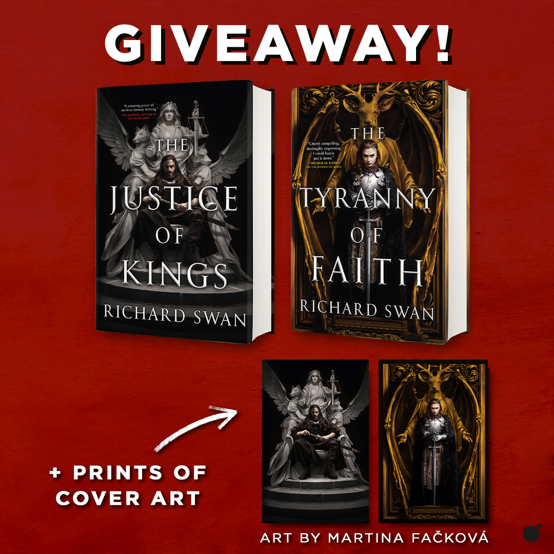 Enter for a chance to win THE JUSTICE OF KINGS and THE TYRANNY OF FAITH by <a href="/Richard_S_Swan/">Richard Swan (is not here)</a>, plus prints of the cover art by <a href="/MFackova/">Martina Fačková</a>! To enter: like, retweet, reply, and follow <a href="/orbitbooks/">Orbit Books @ NYCC #3445</a>.