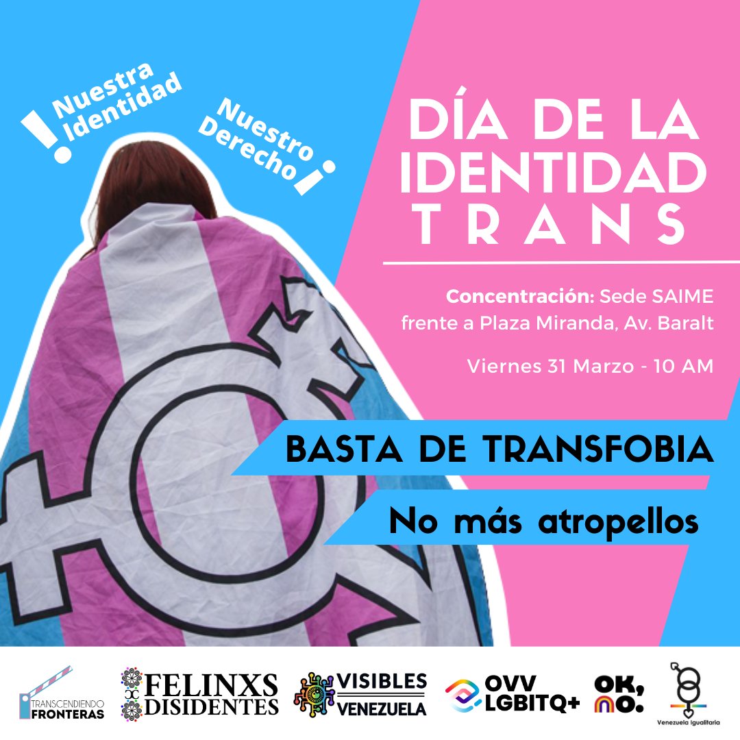 Este viernes 31 de Marzo, Día de la Visibilidad Trans 🏳‍⚧ salimos a protestar a las calles, por el derecho al reconocimiento de nuestra identidad de género.
⬇️