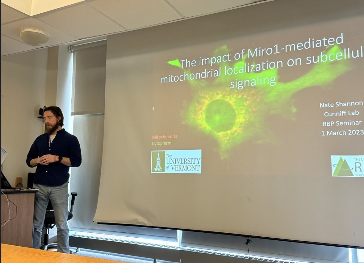 RedoxVT (@redoxvt) on Twitter photo PhD student Nate Shannon gave a great update on his research examining the molecular mechanisms whereby subcellular positioning of mitochondria affects cell biology! Great new insights into the role of Miro1. Nate works in the <a href="/CunniffLab/">Cunniff Lab</a> PhD student Nate Shannon gave a great update on his research examining the molecular mechanisms whereby subcellular positioning of mitochondria affects cell biology! Great new insights into the role of Miro1. Nate works in the <a href="/CunniffLab/">Cunniff Lab</a>
