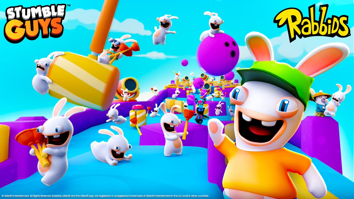 🎉Es oficial 🎉 - ¡Estamos emocionados de anunciar nuestra próxima colaboración con Rabbids! 🪠🐰 ¡Mira todo el contenido nuevo y divertido de Rabbids que llegará a Stumble Guys el 15 de marzo! ¡Únete a la fiesta y juega a tu manera! #StumbleGuys #Rabbids