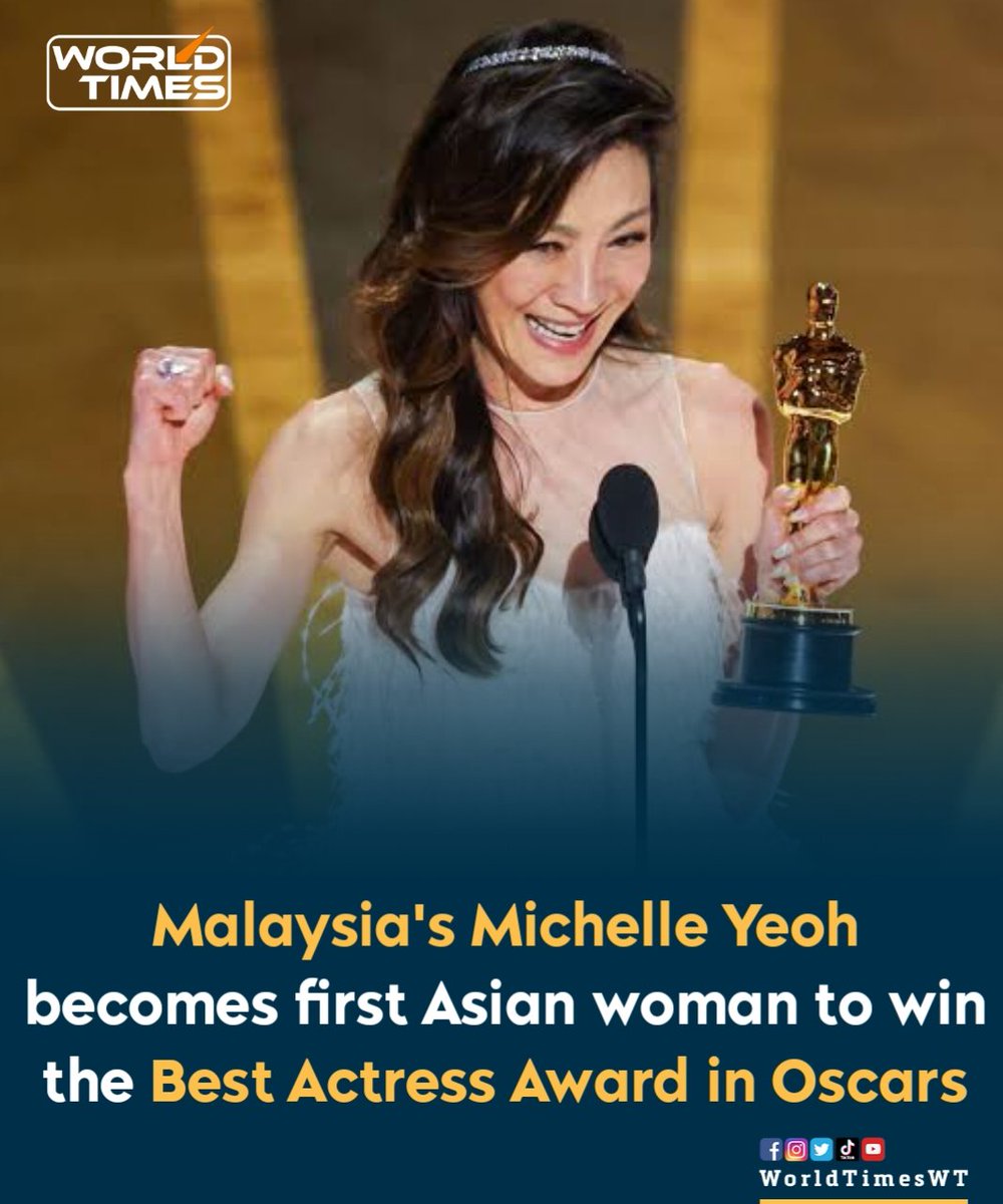 WorldTimesWT's tweet photo. Michelle Yeoh has won best actress at the 95th Academy Awards on Sunday night, becoming the first woman of Asian descent to win the award.

#Oscar #Oscars2023 #Oscars95 #OscarsOnAstro #Oscar2023 #MichelleYeoh https://t.co/XKdZcPj02E