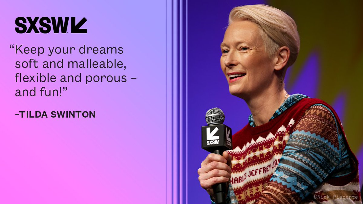 sxsw's tweet photo. Keynote Tilda Swinton at #SXSW stresses the significance of embracing a flexible and adaptable mindset when it comes to pursuing one's dreams and aspirations. https://t.co/xCC1ZsZK33