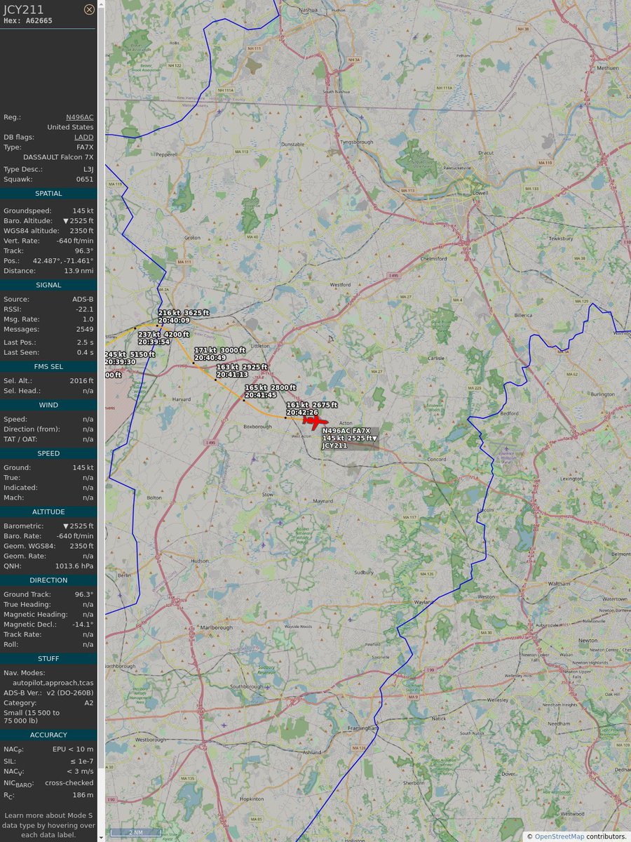 AboveGroton's tweet image. ICAO: A62665
Flt: JCY211 #JetCity
First seen: 2023/03/13 16:40:00
Min Alt: 3000 ft MSL
Min Dist: 2.2 mi

#planefence #adsb - facebook.com/GrotonAyerBuzz
globe.adsbexchange.com/?icao=a62665