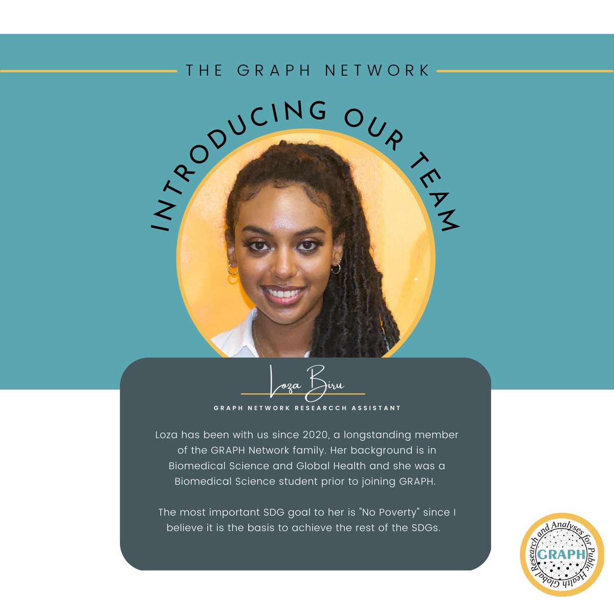 theGRAPHnetwork's tweet photo. Thank you to everyone who has been following our #MeettheGraphers series🤝 you are greatly appreciated! Now, we want you to meet Loza Biru, a tenacious worker, and longtime team member🥳

 #MeetTGN #GRAPHNetwork #epidemiology #reintroduction #globalhealth https://t.co/gxqw7bIDFI