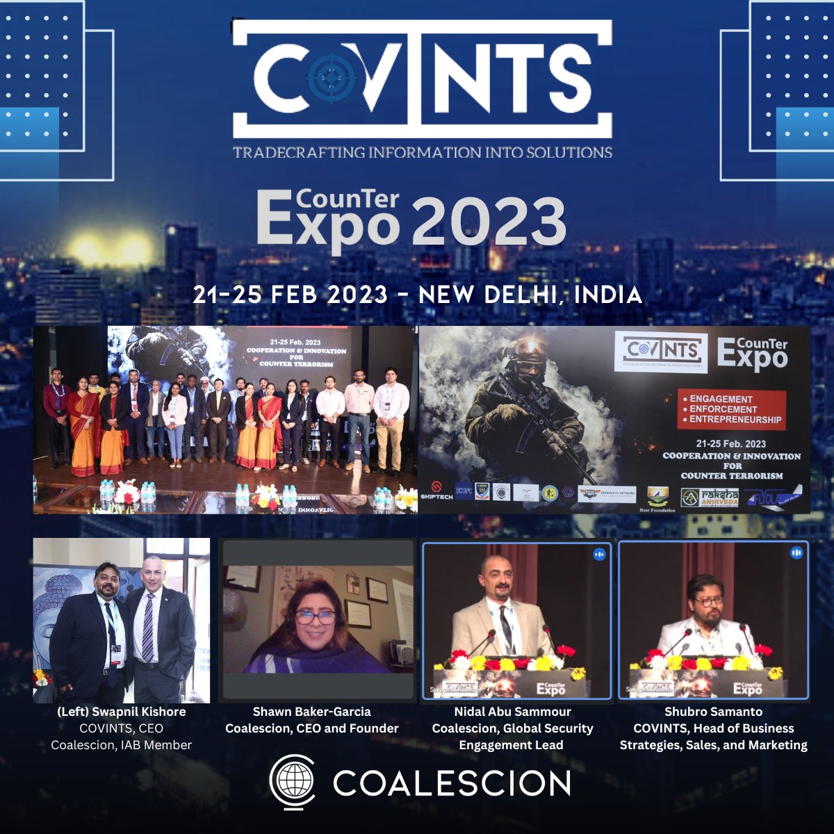 coalescion's tweet photo. (1/7) Last month, Coalescion headed to New Delhi, India to participate in the annual CounTer Expo hosted by Covert Overt Intelligence Solutions, COVINTS. https://t.co/BxaJmMQzes