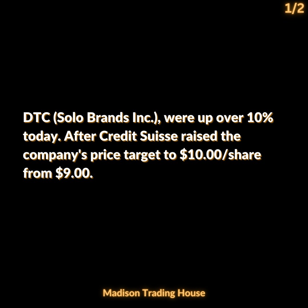 TradingMadison's tweet photo. Traders! $DTC Solo Brands Inc popped up on the radar inside our proprietary trading software today. The reason for today's run-up is Credit Suisse raised the company's price target to $10 per share from $9. #smallcaps #pennystocks #daytrading https://t.co/iAGosmaYKa