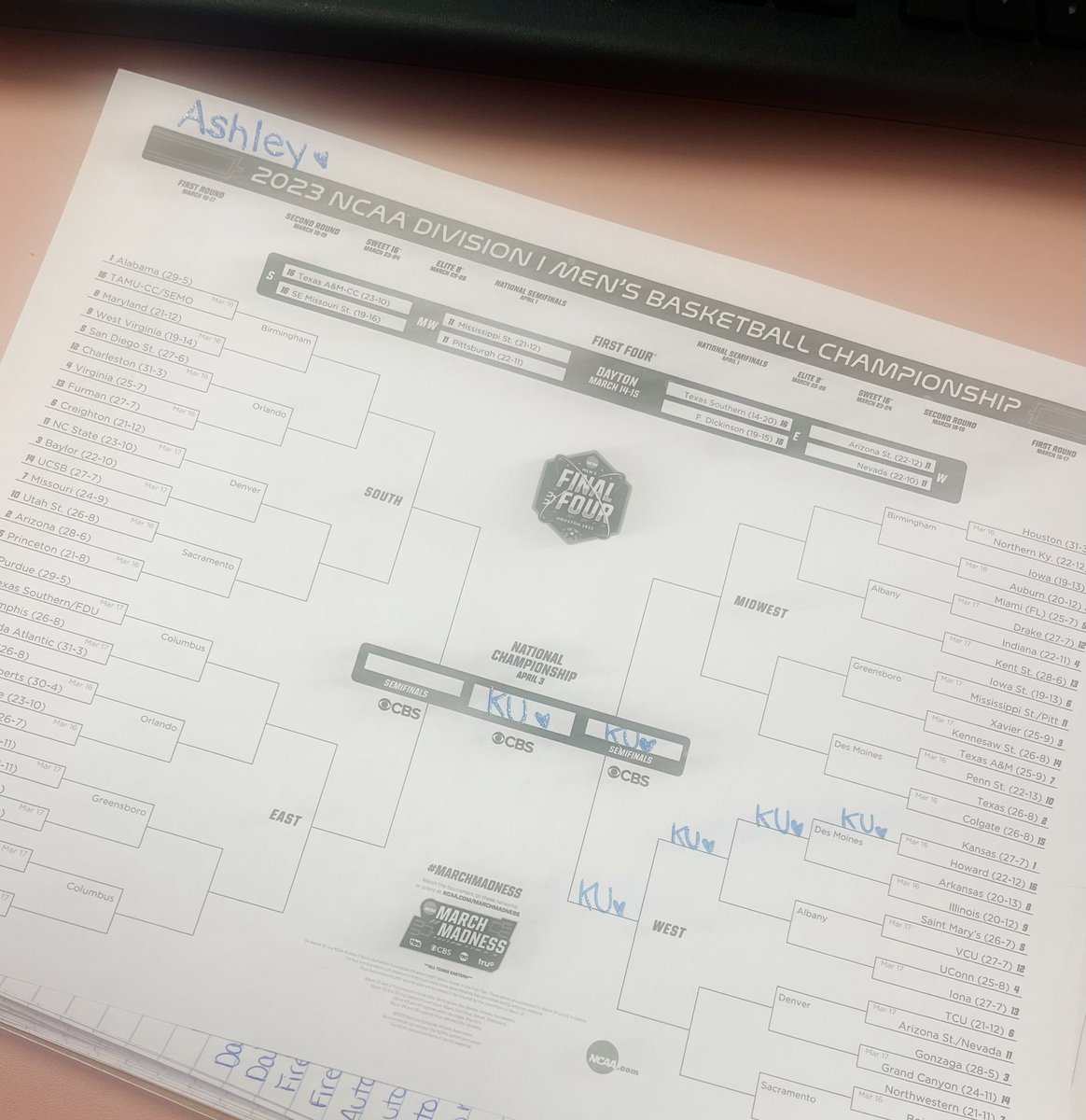 ClemsonAsh7's tweet photo. Does anyone else even matter? KU all the way! @KUHoops @KUAthletics #marchmadness2023 #NCAATournament 💙❤️💛💙❤️💛 https://t.co/gQiEE4Q24O