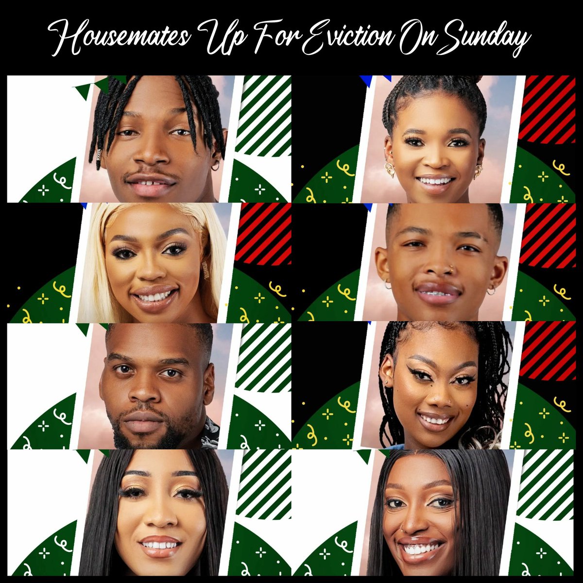 Kanaga, Tsatsii, Khosi, Thabang, Miracle, Blue Aiva, Yvonne, and Nana are up for possible eviction on Sunday! #BBTitans 
.
Visit instagram.com/theseriesjunki… for more gist.