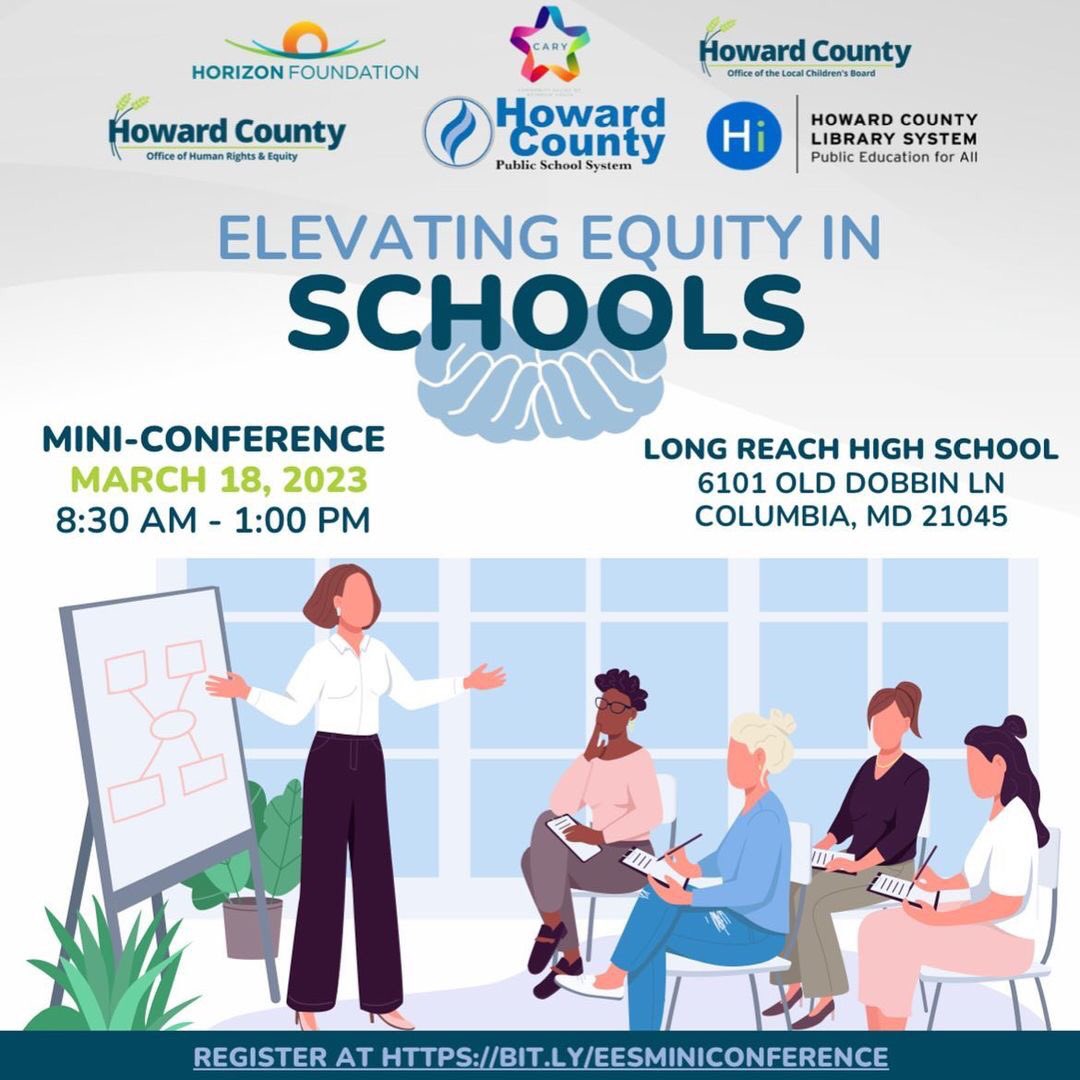 On March 18th, HCPSS and our community partners will host a mini-conference on elevating equity. This conference will provide community members with knowledge on how to ensure all students experience equity in schools.📍Long Reach HS 8:30AM-1PM. FREE and OPEN to the public