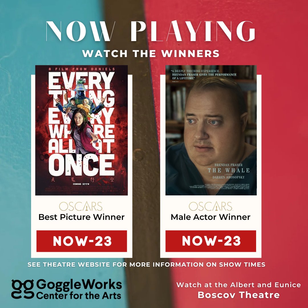 ReadingFilmFEST's tweet image. After watching @TheAcademy Awards last night, why not catch two of the winners? @goggleworks' Boscov Theatre is screening ‘The Whale’, &amp;amp; ‘Everything, Everywhere All at Once” through March 23rd!

#oscars2023 #everythingeverywhereallatonce #thewhale #nowplaying #boscovtheatre