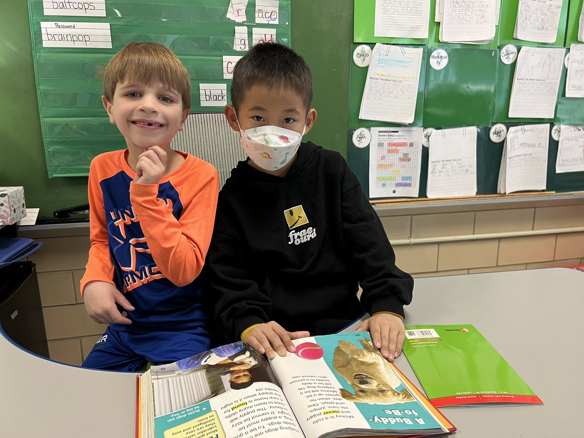 KatieKnightBCPS's tweet photo. Rereading texts with a buddy before writing our opinions- which text would you recommend to a friend getting a new puppy? @Kingsville_BCPS https://t.co/35Jvxvxmn2