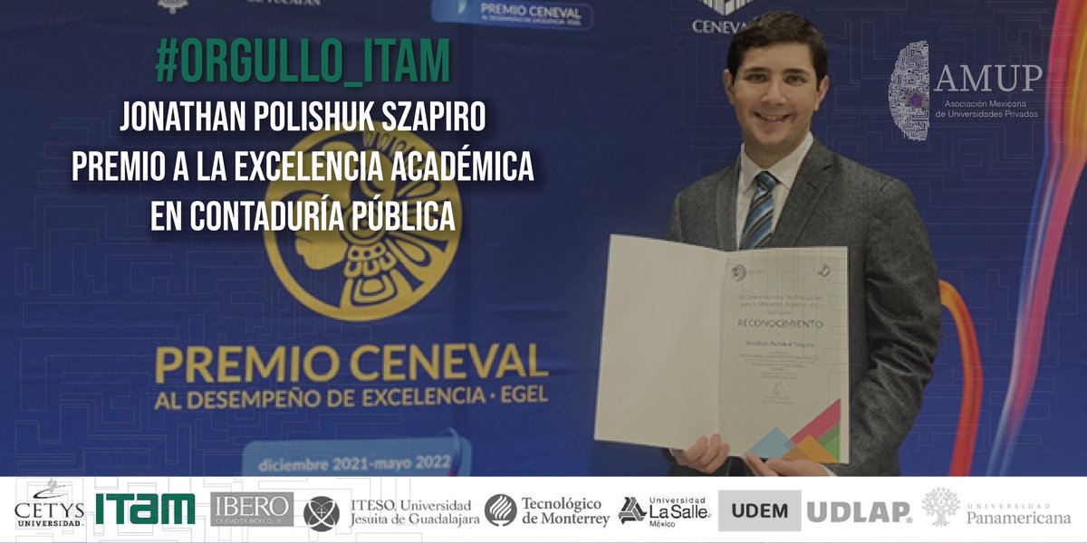 AMUP_MX's tweet photo. Felicitamos a Jonathan Polishuk, exalumno del @ITAM_mx  👏👏👏

#ceneval #educación #universidades #amup https://t.co/S9AF6xKV2f