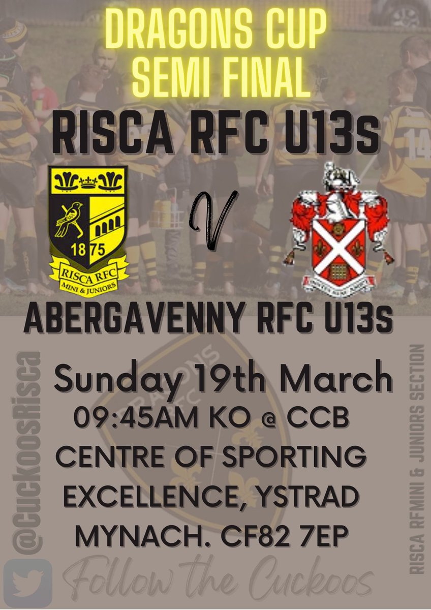 CuckoosRisca's tweet photo. A big one for the Cuckoo’s this weekend in the Dragons Cup semi finals. A huge day of rugby with no shortage of talent. Get out and support the boys.@RCCS_Rugby @newbridgepe @IslwynHighSport @VennRugby @RiscaRFCMandJs @DRA_Community @dragonsrugby https://t.co/Wkt7rZqPBs