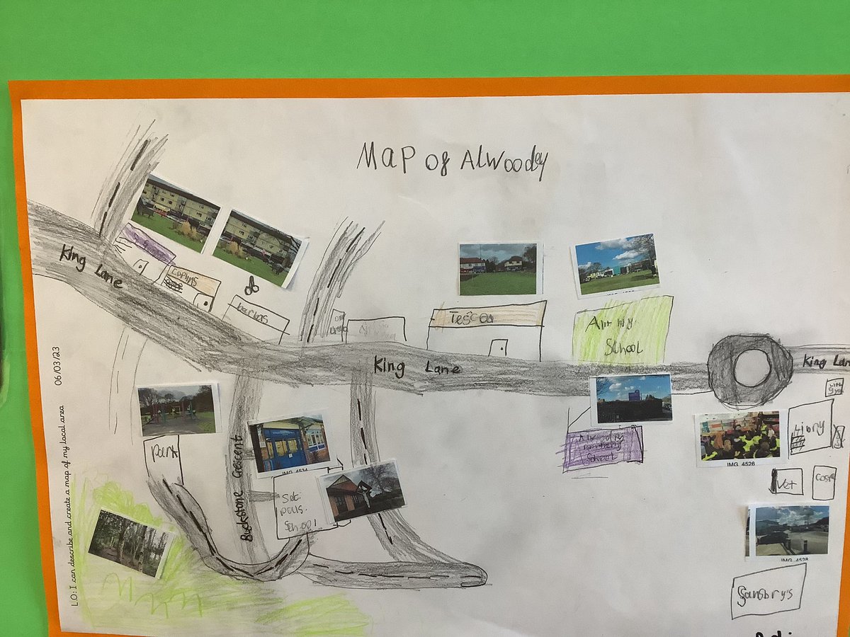 stpaulscps1's tweet photo. Year 2 have worked hard to create their own maps of Alwoodley after our two local walks last week. Using photographs we took on our trip, they added them to their maps when they had drawn on the human features. #fieldwork #localgeography https://t.co/63erKgG2Xk