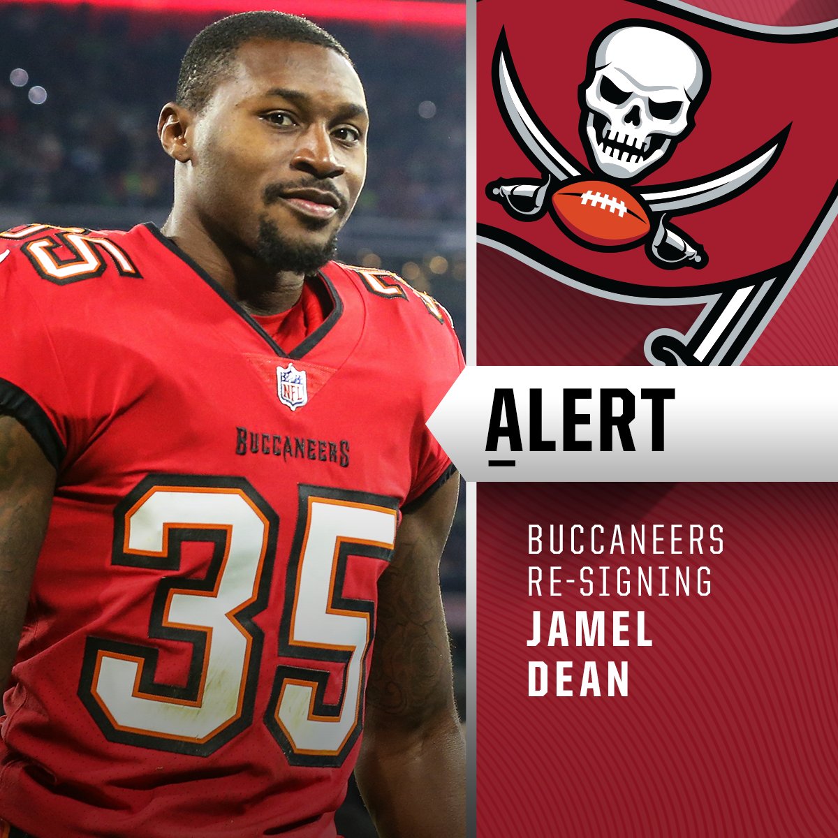 NFL's tweet photo. Buccaneers re-signing CB Jamel Dean. (via @RapSheet) https://t.co/2WvVS0ueH0