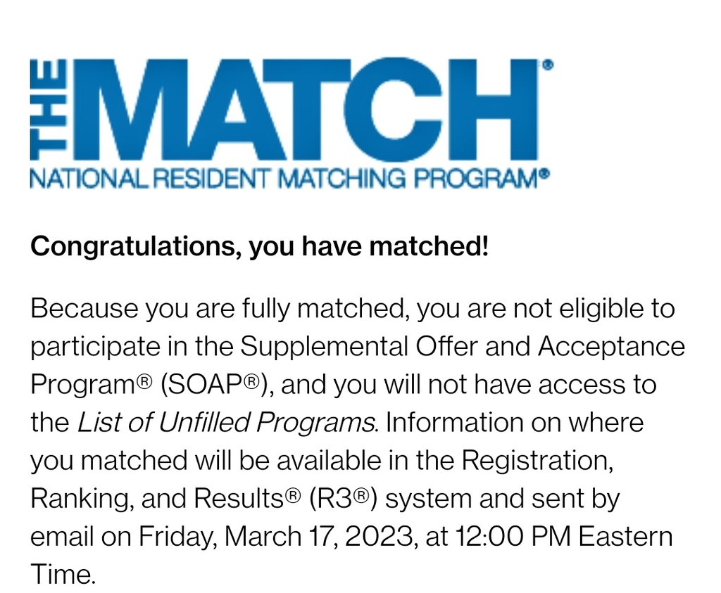 Waited so long for this moment. Grateful to everyone who supported me through the process 🙏🙏 I'm going to be an Internal Medicine Resident!! 🎉🎉 Extremely excited for the next phase!! 🙌