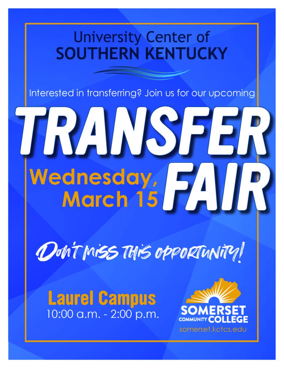 MSUtransfer's tweet photo. @SomersetCC65 students!  Come check out the Morehead State Table at the Laurel County Campus Transfer Fair.  Come see how easy it is to become part of our Eagle Family 🦅. #SoarHigher #EagleTransfer #EagleFamily #pathfindertoeagle #transfer #MSUtransfer#letstalkaboutMoreheadState https://t.co/qQWu0Zhmbz