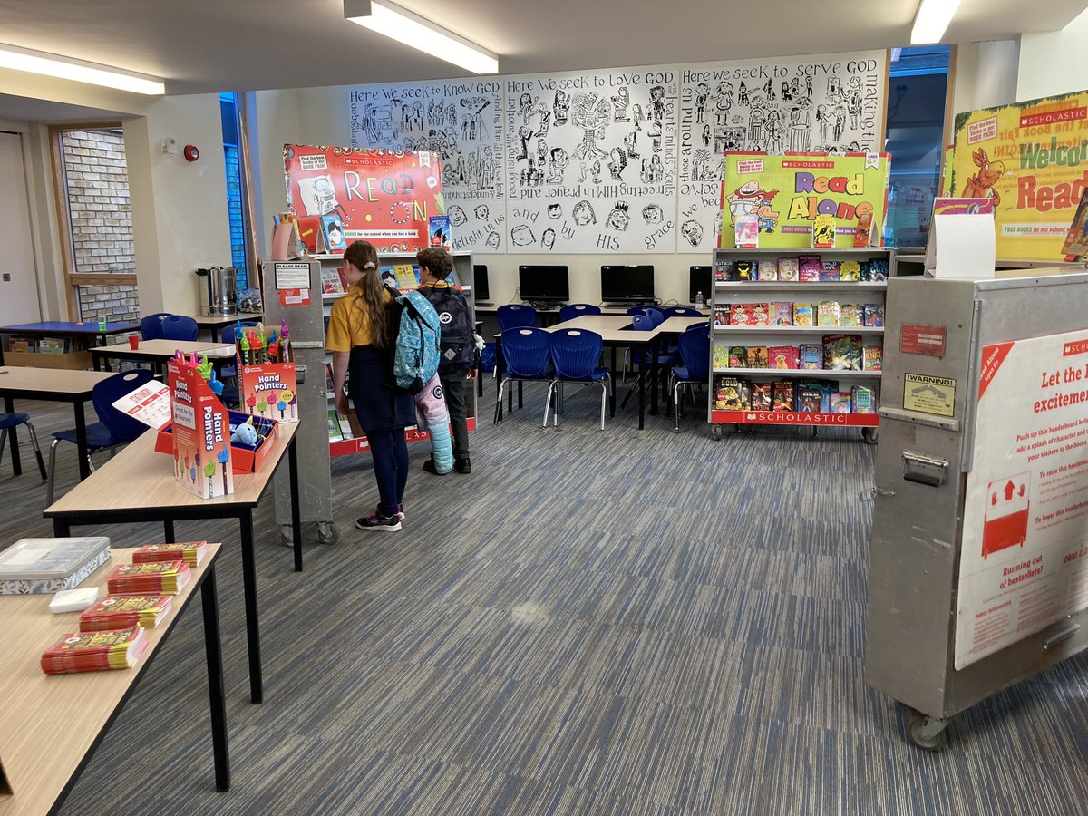 The end of our <a href="/scholasticuk/">Scholastic UK</a> Book Fair in school this week. A sneak peek for these pupils before the end of the day.

Thank you to all the pupils and parents who visited - this will help us to buy books for class topic displays.

#toknowtolovetoserve
#beambitiousforthrhighergifts