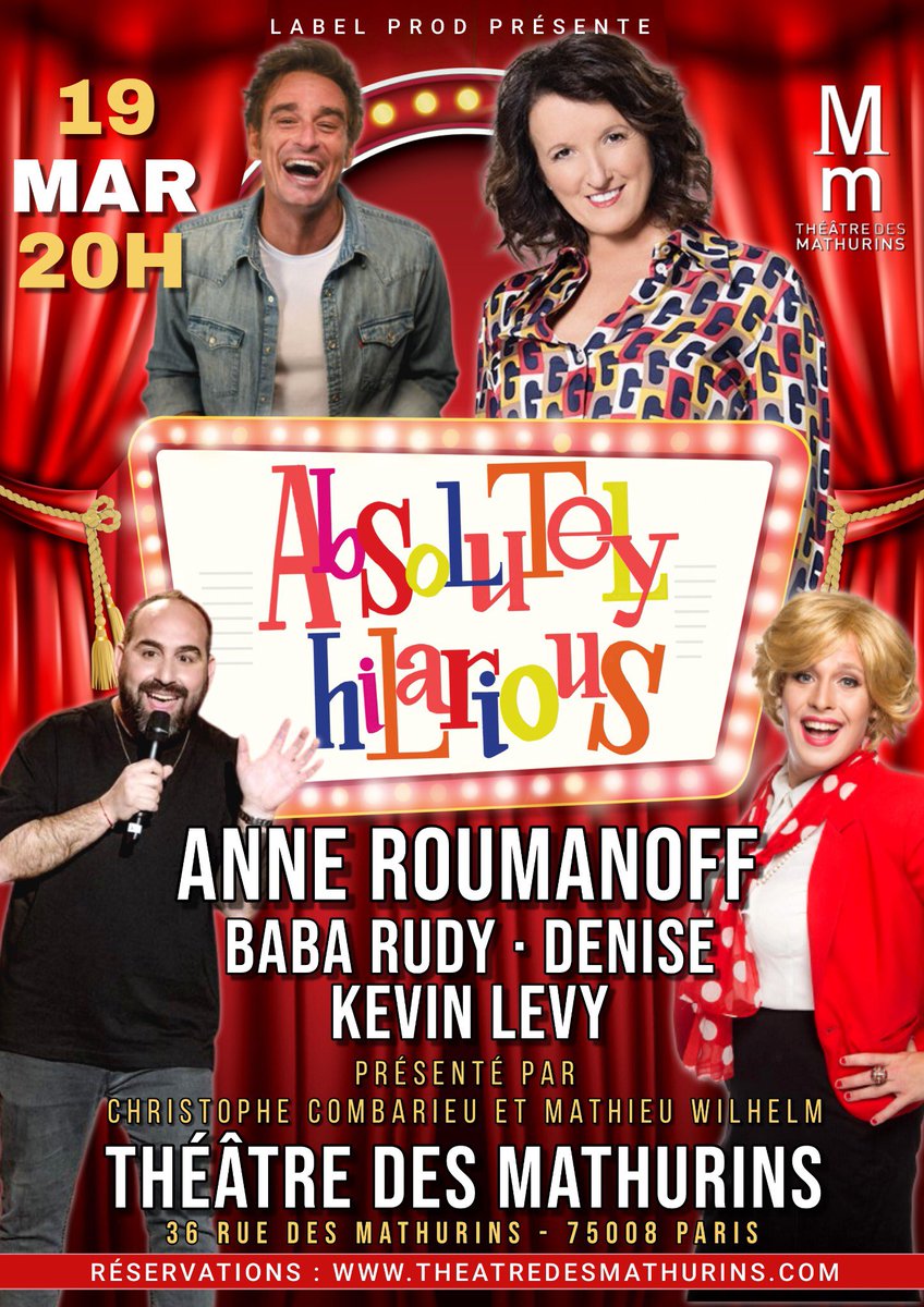 Dimanche, notre ABSOLUTELY HILARIOUS à ne pas manquer au Theatre des Mathurins. Avec notre invitée d’honneur ANNE ROUMANOFF. Réservez vite sur Billetreduc