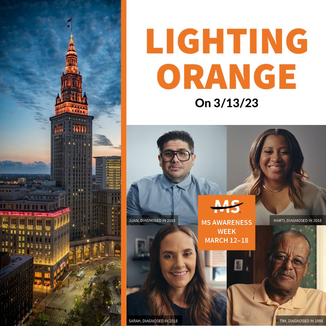 TowerLightsCLE's tweet photo. ORANGE | For MS Awareness Week
The National MS Society amplifies the stories of people living with MS to raise awareness during MS Awareness Week (3/13-3/17/23) and every day.
We wonโt stop until we find a cure for every person living with this disease. #MyMSMoment
https://t.co/FaF5AItTbv