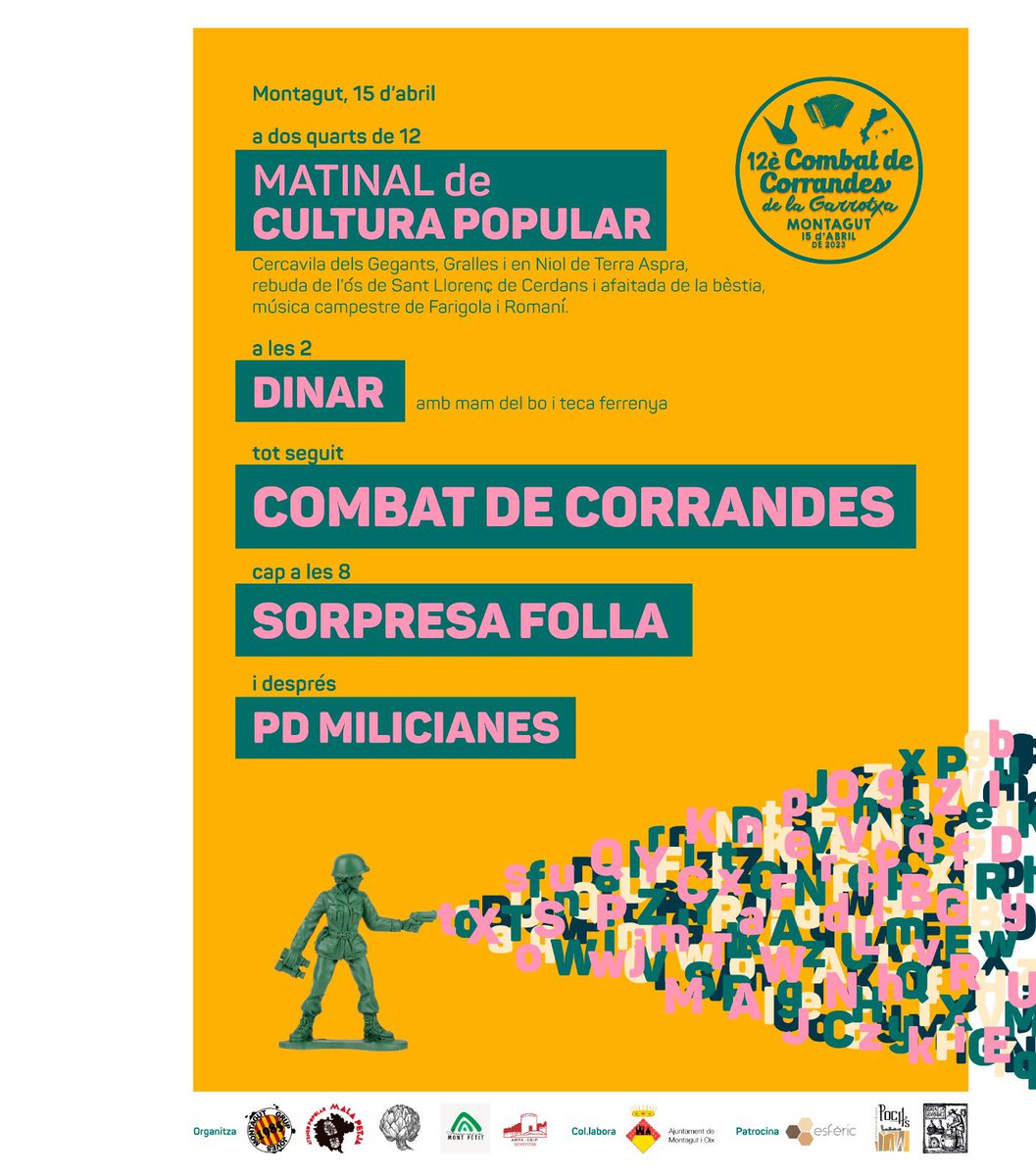 combatcorrandes's tweet photo. Guiteu-ne quina diada
celebrarem aviat!
Del matí fins la vesprada
Visca la cultura popular!

Ens veiem a la plaça! 

#combatdecorrandesmontagut https://t.co/dqbPqnOq46