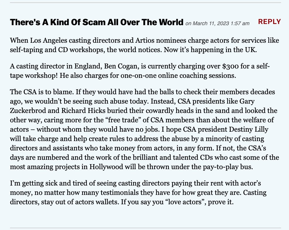 RalphsLMathers's tweet photo. .@CSAcasting may not be eligible for #Oscars, but heading toward a @UN sanction..maybe!
@AMPTP's CSA's #PayToPlay scam makes it way across the pond!
@SAGAFTRA & @equityuk balk.
#artios #MemberToMemberNews #CastingLovesActors
More discussion @DEADLINE
https://t.co/isPMovNsbZ https://t.co/21QLEo77Ew