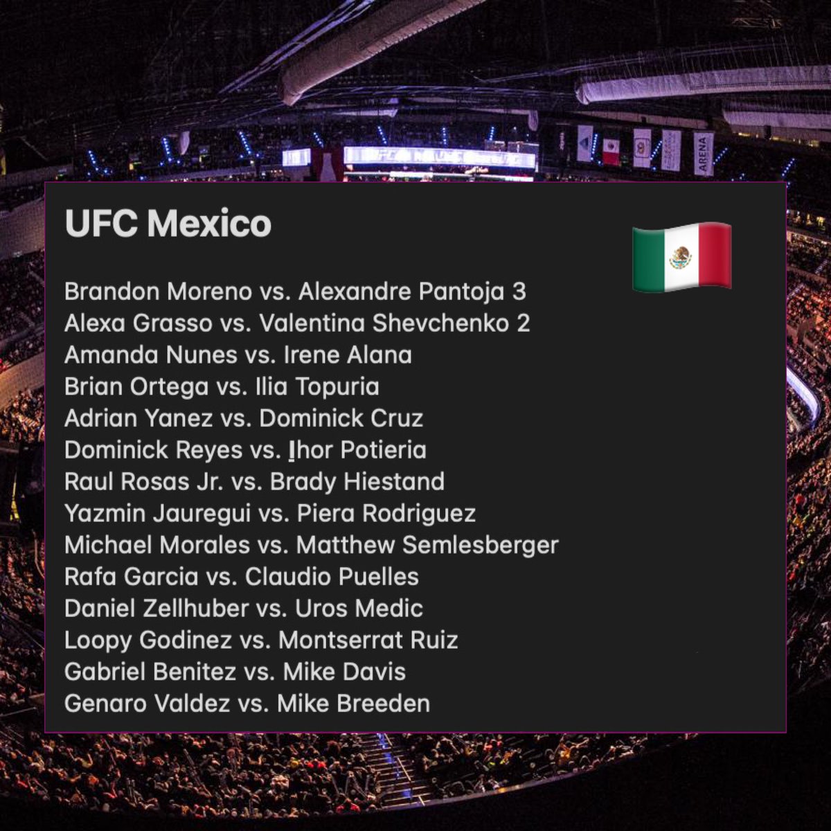 AlexBehunin's tweet image. I created a #UFCMexico fantasy card for September

Thoughts?