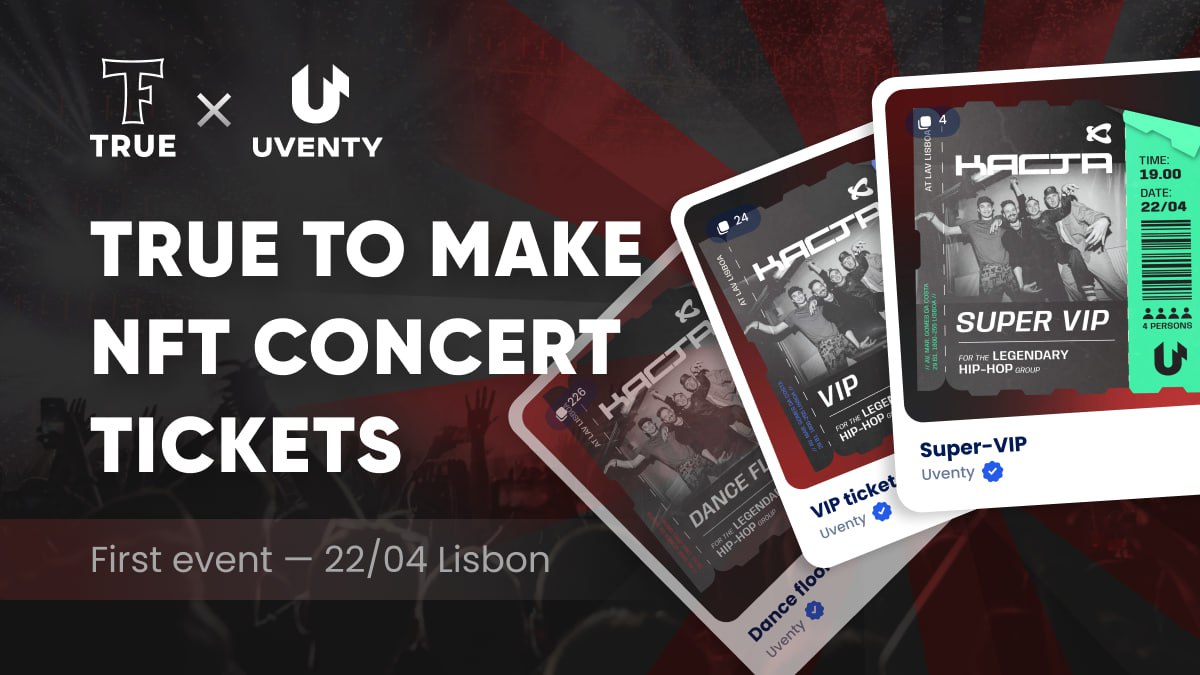 TRUExRock's tweet photo. ⚡️ TRUE TO MAKE NFT CONCERT TICKETS

Together with our partner UVENTY we will showcase the technology of #NFT concert tickets!

Meet the show of iconic hip-hop band @kasta_ru. It will take place on Apr 22 in Lisbon🔥

👉 BUY NFT TICKETS:
https://t.co/RD7XaqPi7I https://t.co/ns4sMDoqUM